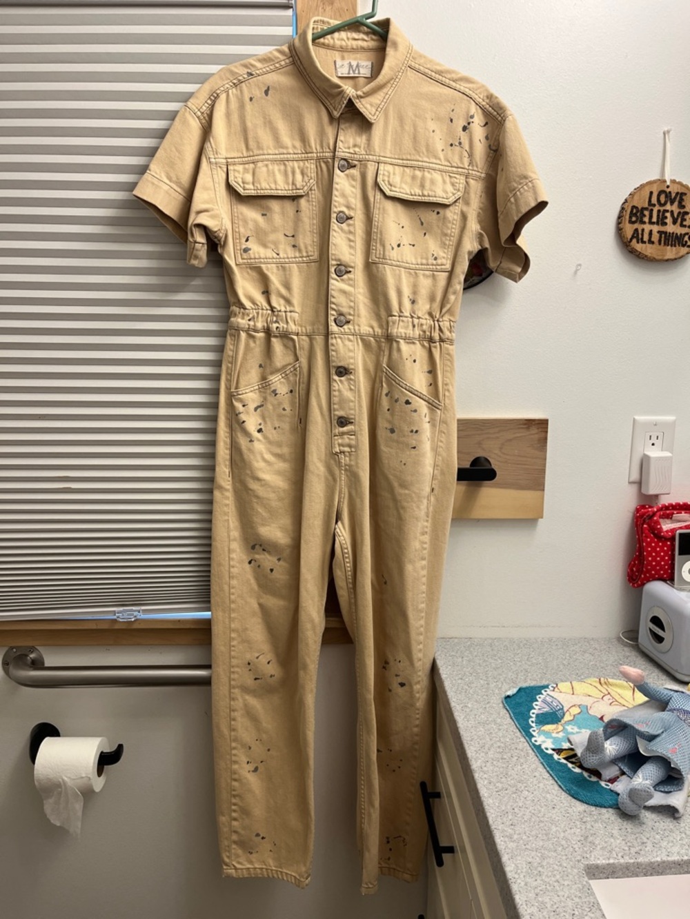 Coveralls or Jumpsuit in Dirty Ecru. Size Medium.